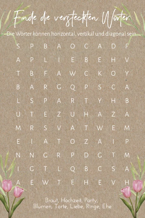 Kreuzworträtsel aus Kraftpapier zur Gästeunterhaltung mit Tulpe