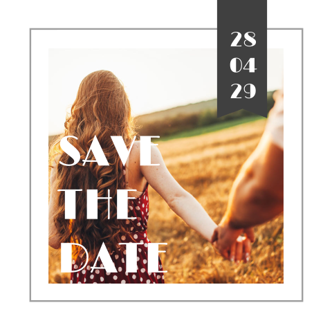 Quadratische Save the Date Karte mit Foto, Rahmen und Pin