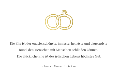 Schlichte Glückwunschkarte zur Hochzeit mit Zitat und Ringen in gold