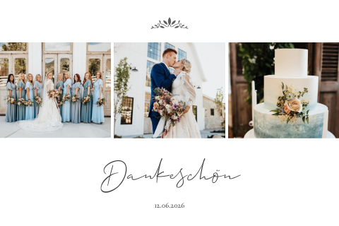 Klassische weiße Danksagung mit Fotocollage als Klappkarte