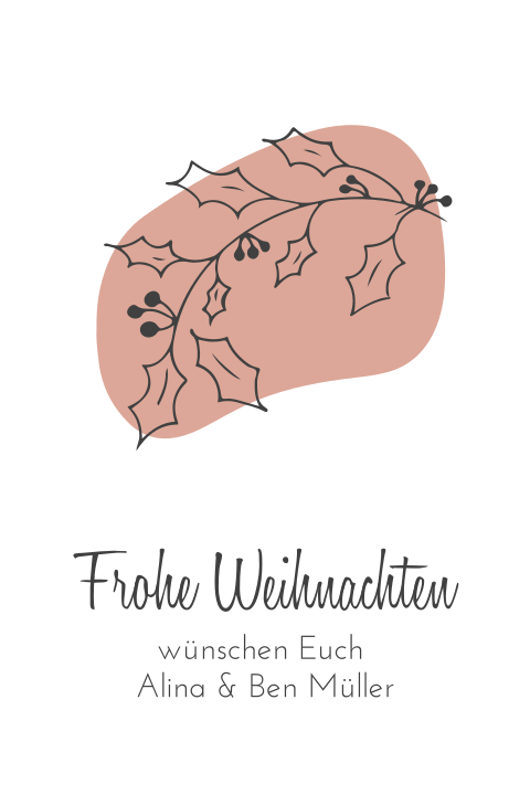 Schlichte weihnachtliche Dankeskarte zur Hochzeit mit Mistelzweig