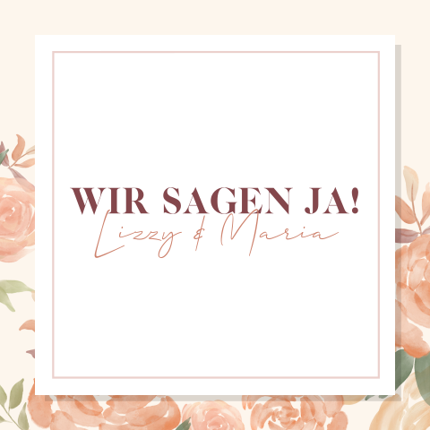 Quadratische, gerahmte, klassische Hochzeitskarte mit Rosen in apricot