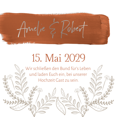 Veredelte florale Hochzeitseinladung in weiß mit Pinselstrich