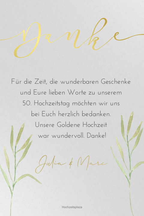 Veredelte Greenery Dankeskarte zur Goldhochzeit aus Transparentpapier