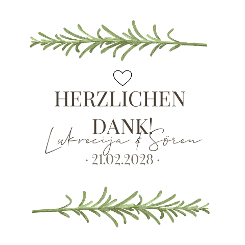 Quadratische weiße Danksagungskarte mit Rosmarinzweigen