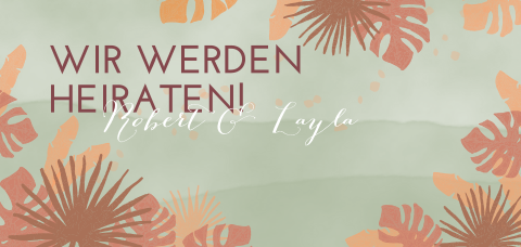 Hochzeitskarte im tropischen Herbst Look in rot und grün 