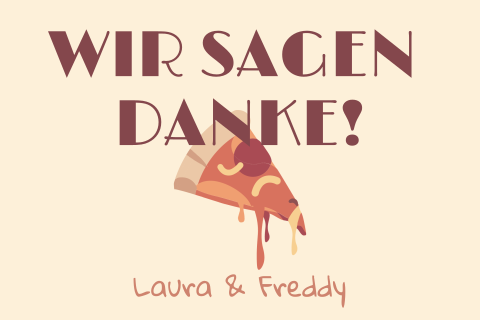 Für Pizzalover: Lustige Dankeskarte mit Pizzastück und Karton in beige