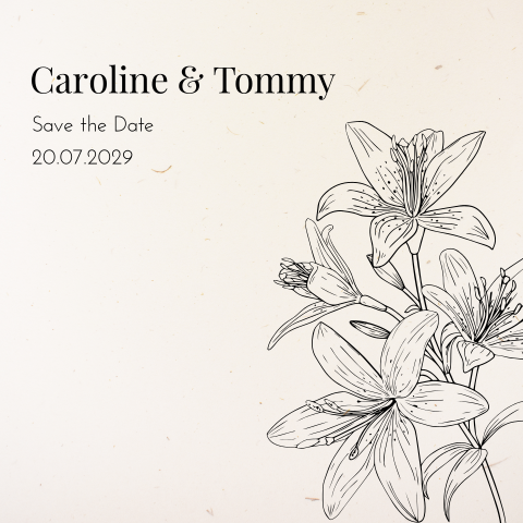 Save the Date Karte aus Recyclingpapier mit Line Art Blume