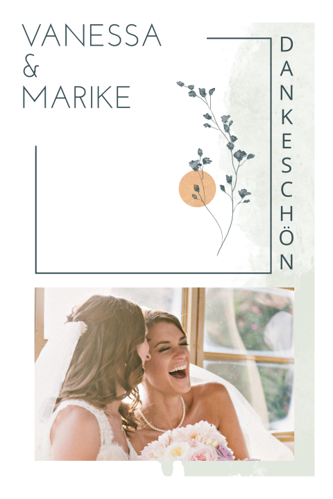 Moderne Dankeskarte mit floralem Element und aufgehender Sonne