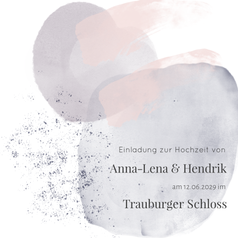 Weiße Hochzeitseinladung mit Aquarell-Hintergrund in lila und rosa