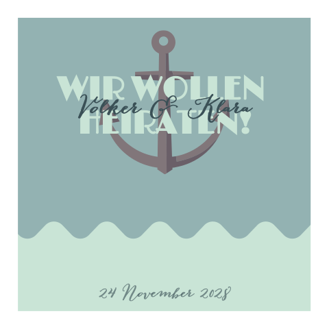 Maritime Einladungskarte mit Anker und Wellen in Blau