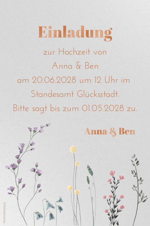 Hochzeitskarte aus Transparentpapier mit Blumenwiese und Hochglanzveredelung