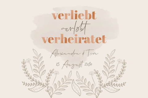 Veredelte florale Boho Einladung zur Hochzeit in beige in Line Art
