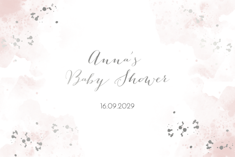 Einladung zur Baby Shower mit rosa Aquarell und Silberfolie