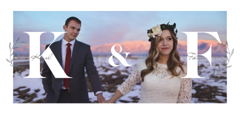 Dankeskarte zur Hochzeit mit Initialen, Foto und zarten Zweigen