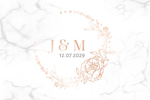 Veredelte Hochzeitseinladung mit Marmor-Optik + Blumenkranz in rosé