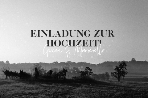 Vintage Einladung zur Hochzeit mit mediterranem Motiv in Schwarz Weiß