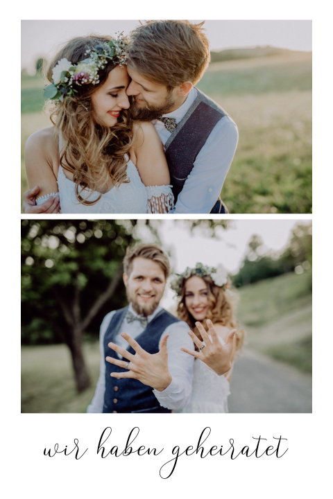 Wir-haben-geheiratet-Karte im schlichten Look mit Fotos