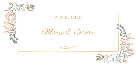 Florale Hochzeitseinladung mit edlem Goldrahmen