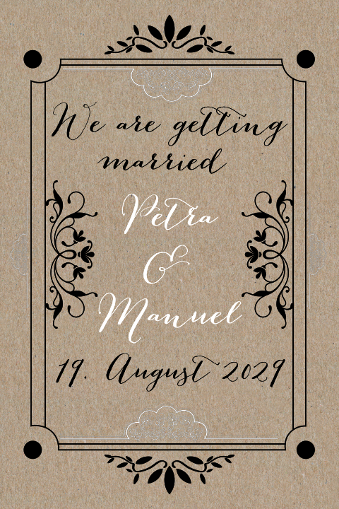 Vintage Einladung zur Hochzeit aus Kraftpapier mit Ornamenten