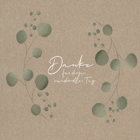 Danksagungskarte aus Kraftpapier mit zarten Eukalyptuszweigen
