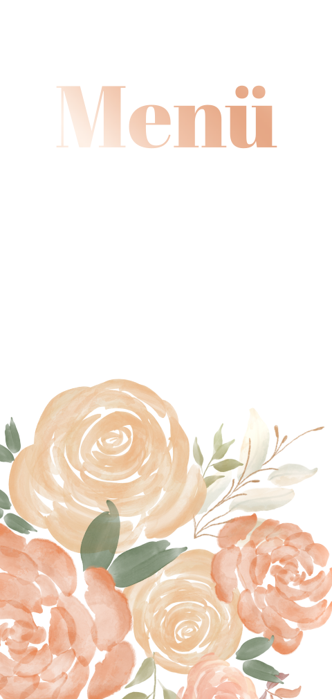 Romantische Menükarte mit Rosen und Roségold Veredlung