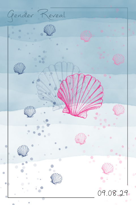 Gender Reveal Party Strand mit Muscheln in Pink und Blau