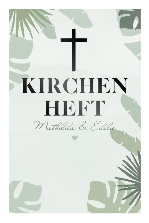 Klappkarte als Kirchenheft mit Palmenblättern und Folierung in schwarz