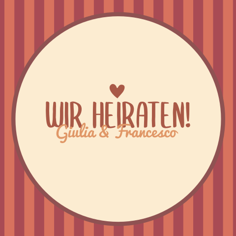 Lustige Hochzeitseinladung als Pizzakarton mit Streifen und Herz