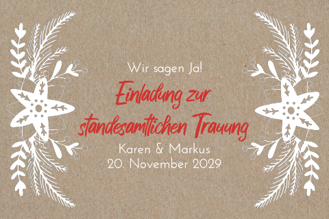 Einladung zur standesamtlichen Trauung aus Kraftpapier mit Zweigen