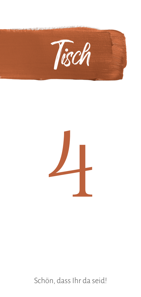 Moderne Tischnummer zur Hochzeit mit Pinselstrich und Zahl in Bronze