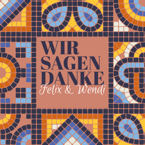 Quadratische Danksagung zur Hochzeit mit buntem Mosaikmuster