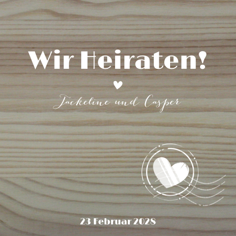 Hochzeitskarte mit Holz Hintergrund, Stempeln und Herzen