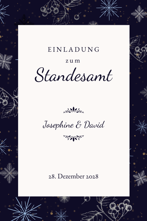 Dunkle Einladung für die standesamtliche Trauung mit Silberfolie