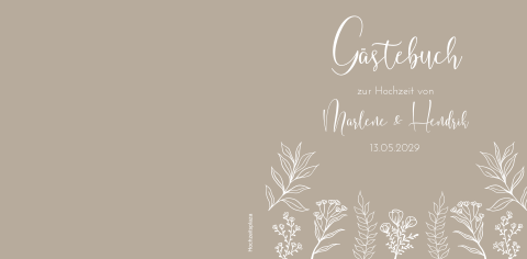 Florales quadratisches Gästebuch zur Hochzeit in Taupe