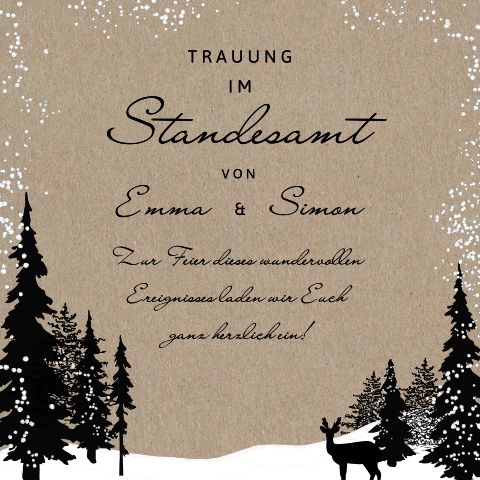 Standesamtliche Kraftpapier Hochzeitseinladung mit Winterlandschaft