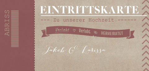 Vintage Einladung als Eintrittskarte mit Banner in rot