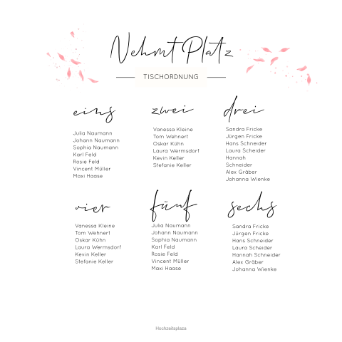 Sitzplan rund für die Hochzeit in Ø 55 cm mit Handlettering und Blüten