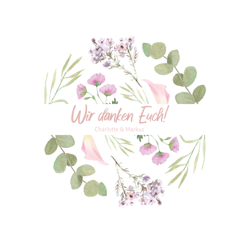 Greenery Dankeskarte zur Hochzeit mit Eukalyptus und rosa Blumen