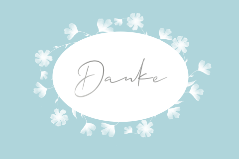 Verspielte Danksagungskarte in Hellblau mit Blümchen