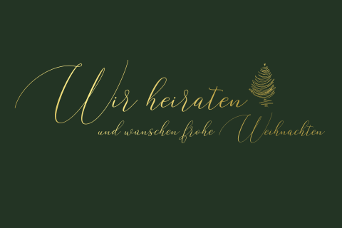 Weihnachtliche Hochzeitseinladung in grün mit Goldfolie und Kalender