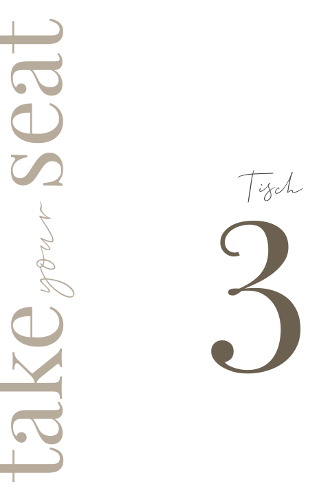 Moderne Tischnummer zur Hochzeit als Wendekarte in weiß und beige