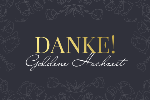 Danksagung zur Goldhochzeit mit Line Art Blumenrahmen und Folierung