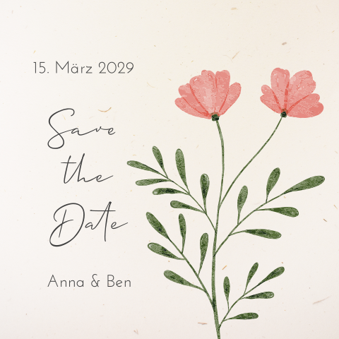 Save the Date Karte aus Recyclingpapier mit floralen Elementen