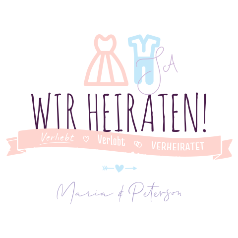 Quadratische Hochzeitskarte mit Braut und Bräutigam Icons