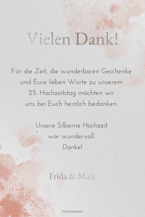 Dankeskarte zur Silberhochzeit auf Transparentpapier mit Rosa-Aquarell