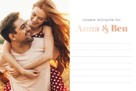 Moderne, mit Roségold veredelte Ballonkarte zur Hochzeit mit Foto