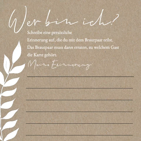 "Wer bin ich?" Spiel zur Unterhaltung der Hochzeitsgäste mit Zweigen