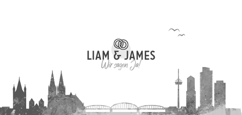 Moderne Hochchzeitseinladung mit Kölner Skyline im Panoramaformat