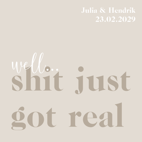 Lustige Hochzeitseinladungskarte in beige mit Spruch